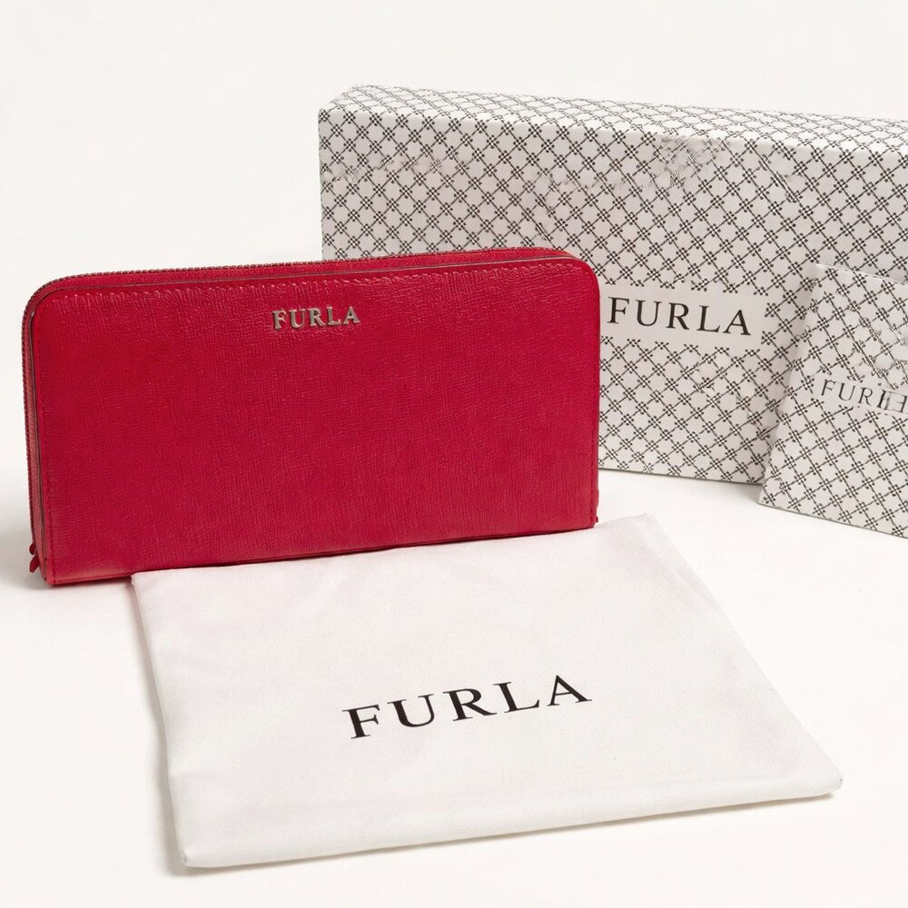 Furla Camelia Zip-Around Leather Continental Wallet – Berry Box & Dust Dust Bag